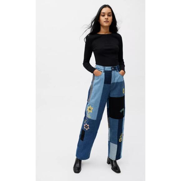 Urban Outfitters BDG High-Rise Baggy Patched Jeans Size 26 - Picture 1 of 8
